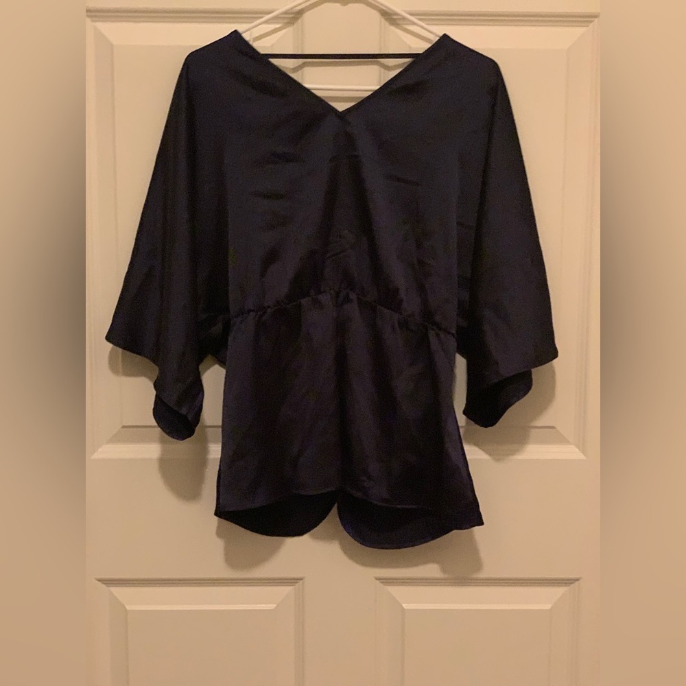 PLEIONE Elegant Navy Satin Women's Top. Size-Large - Picture 2 of 3